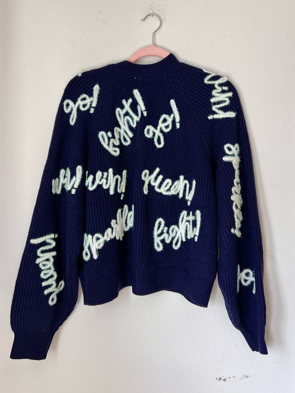 NWT Queen of Sparkles Go Win Fight Navy White Cardigan Small Cheer Game Day - Picture 2 of 7